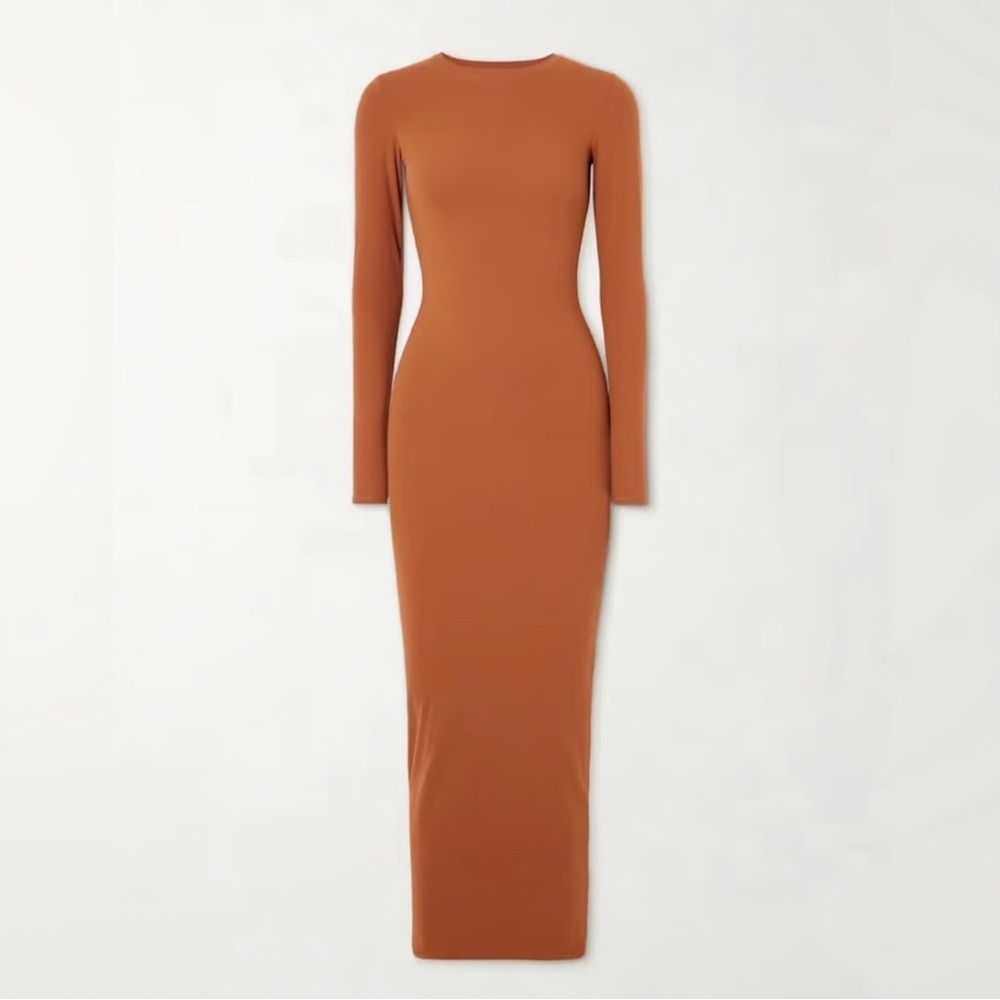 SKIMS Fits Everybody Long Sleeve Crew Mock Neck Midi Dress - Size Medium - Picture 1 of 7